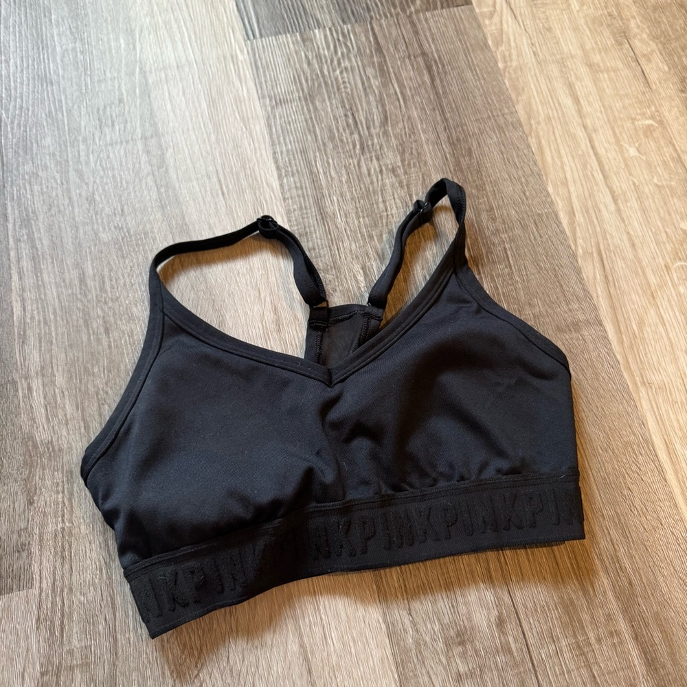 PINK Victoria's Secret Black Racerback Sports Bra with Adjustable Straps